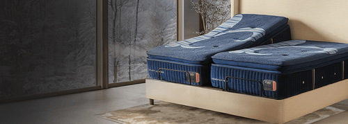 Two twin Stearns and Foster Mattresses in a styled room