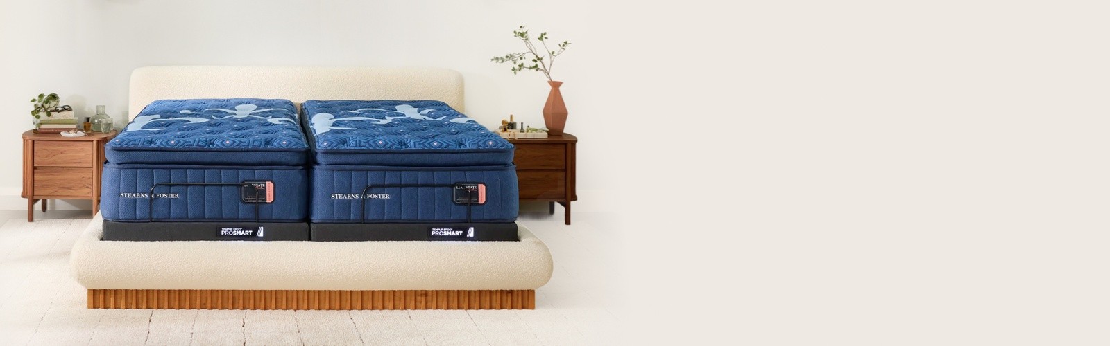 naked split king mattress in a styled room